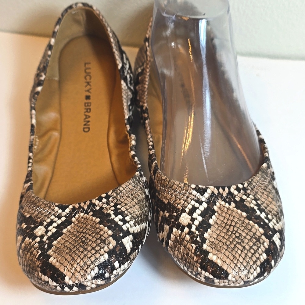 Lucky Brand Women's Snake Print Flats in Brown Cream Black
